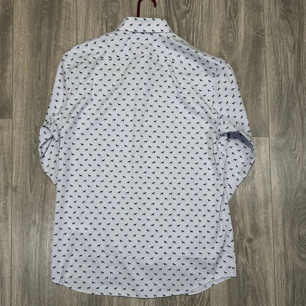 Banana Republic Mens All Over Dog Print Button Down Stretch Dress Shirt Sz L NWT